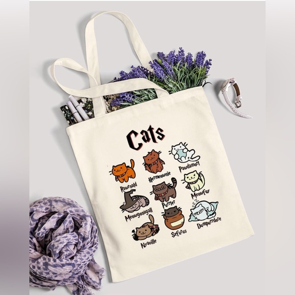 NIP Potter Cats Funny Cotton and Canvas Reusable Tote Bag - Picture 5 of 8